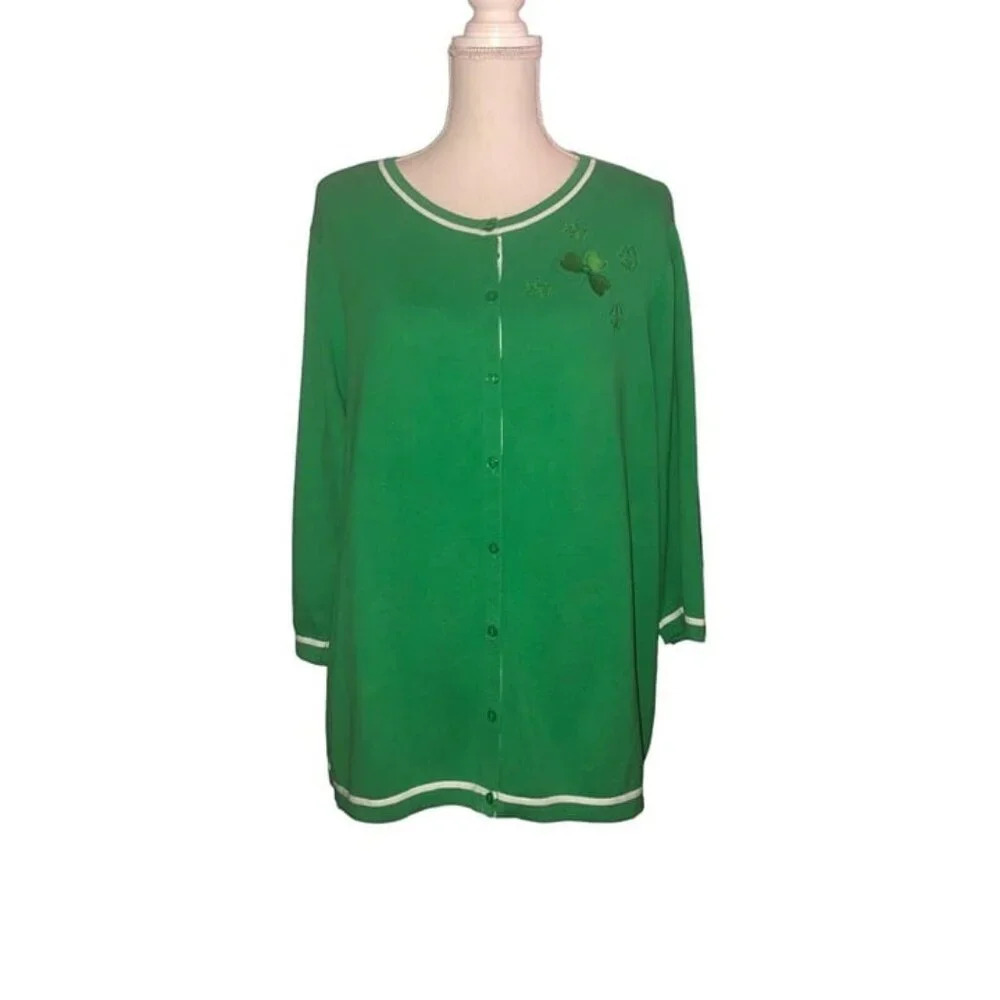 Vintage CHRISTOPER BANKS Sz 2X Plus Size St Patrick's Day Green Sweater CJ Banks